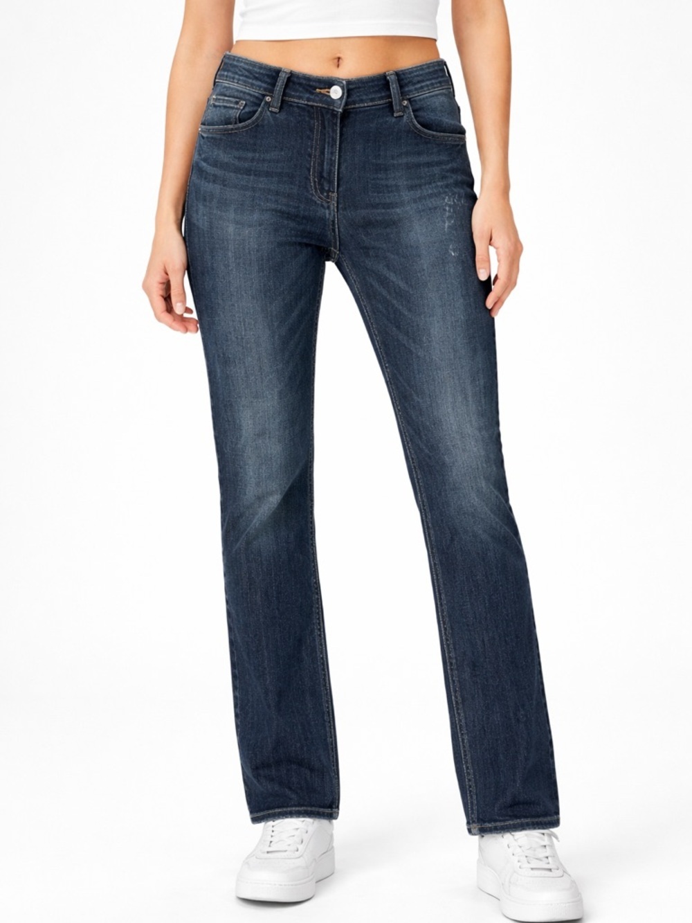 Cecil Straight Leg Jeans Size 30 Medium Wash Stretch Denim Mid Rise Casual